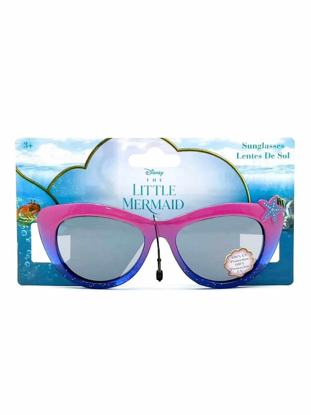 The Little Mermaid Sunglasses, Pink with Purple Starfish - 100% UV Protection